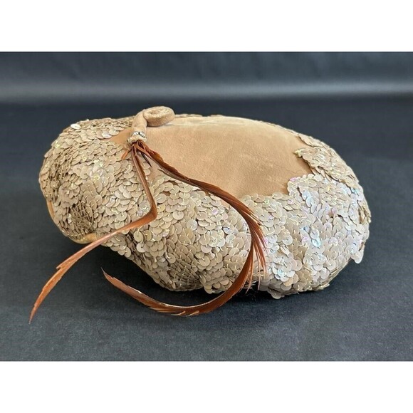 Vintage Jane Morgan 1960s Scalloped Velvet Sequin Hat Gatsby Flapper Party Glam - Picture 2 of 7